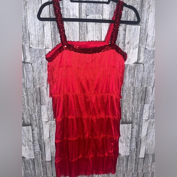 Flapper Costume Red Sequin with Fringe - Picture 3 of 3